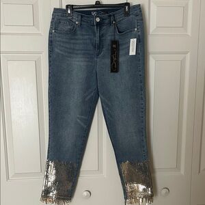 DG2 by Diane Gilman Blue Jeans with Sequin Fringe Hem, sz 14